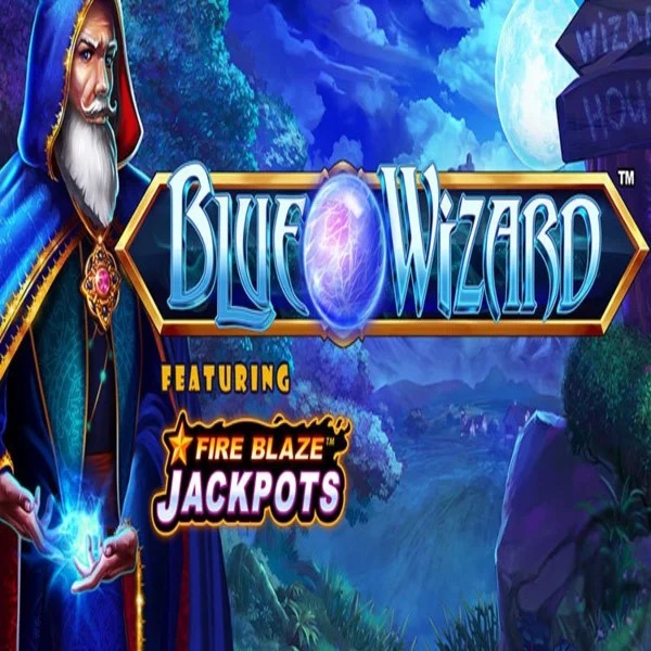 Official Slots logo: Blue Wizard Fire Blaze Jackpots by Rarestone Gaming at PiperSpin Casino